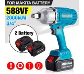 Llave de impacto eléctrica inalámbrica de 2000N.M, herramientas eléctricas de enchufe de 3/4 pulgadas, batería de litio 588Vf + luz LED adaptable a Makita de 18V Only machine