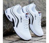 Zapatos deportivos de caña baja para hombre, zapatillas de deporte con cordones y tacón plano, punta redonda, color sólido, cómodas zapatillas para caminar para hombre, diseñador de marca 39 blanco