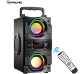 TOPROAD Altavoces Bluetooth portátiles 40W Wireless Boombox Bass Subwoofer Caja de sonido Soporte Control remoto Radio FM RGB LED Luces negro