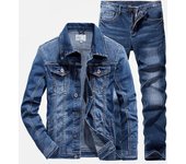 Conjuntos de 2 piezas para Hombre, chaqueta vaquera de manga larga gris ahumado + Vaqueros sencillos, traje vaquero ajustado a la moda para parejas, primavera y otoño S