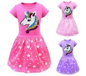 Vestido de princesa estampado de manga corta para niñas, vestidos bonitos de verano para niños 100 púrpura