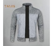 Chaqueta de hombre, abrigo de cuello alto, manga larga, retazos de color, tejido de punto, abrigo con bolsillos, tapeta con cremallera, ropa de abrigo de invierno L azul marino