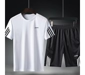 Traje informal, pantalones de chándal de verano, chándal a rayas lisas, camisetas de dos piezas + Pantalones cortos, ropa deportiva para hombre, traje deportivo ajustado para correr L blanco