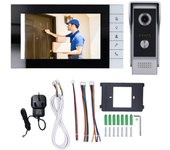 Kit de Intercomunicador con Videoportero Pantalla de 7 pulgadas con Visión Gran Angular de 90 Grados Visión Nocturna Infrarroja Video