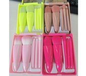 Brocha para base, brocha para polvos sueltos, brocha para sombra de ojos, 5 piezas con espejo de maquillaje, juego de brochas de maquillaje de viaje, mini brocha de maquillaje portátil en caja