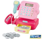 Caja registradora de simulación de juguetes para niños, juego de rol de cajero de compras color rosa
