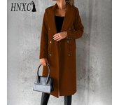 HNXC Chaquetas y abrigos con cuello POLO de manga larga para otoño e invierno con estampado de celosía informal Vintage para mujer S gris claro