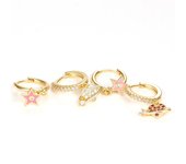 Pendientes colgantes de estrella y corazón disimétricos de Color dorado a la moda para mujer, pendiente Piercing Huggie de acero inoxidable Simple, joyería coreana