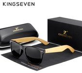 KINGSEVEN gafas de sol polarizadas originales de bambú para hombre, gafas de sol de madera para mujer, gafas de madera de marca para hombre M negro/gris