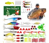 Calendario de Adviento de pesca 2025 con 78 piezas, señuelos blandos, cucharas, pececillos, calendario de cuenta regresiva de 24 días para señuelos de pesca, calendario de cuenta regresiva para Navidad 19x10.6x3.3cm azul