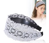 Make up Flower Cloth Women Hair Accessories Korean Style Hair Wear Wide Side Hairband Lace Headband gris