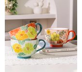 Taza de cerámica creativa y bonita con flores pintadas a mano, estilo nórdico, para el hogar, para desayuno, leche, avena, té, café, regalos. 500ml