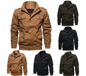 Moda hombre Otoño Invierno Vintage cremallera sólido cuello vuelto abrigo de manga larga XXL negro