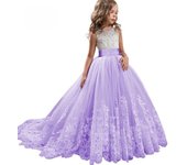 Vestido de novia princesa bordado 2024 para niñas con cola de lazo 130 cm azul cielo