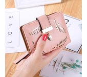 Cartera de mujer, monedero de moda, carteras cortas para mujer, bolso de mano con huecos y hojas, monedero de piel sintética, tarjetero color rosa