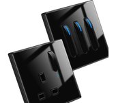 Interruptor de luz indicadora LED de lujo con tecla de piano de vidrio templado negro, interruptor de pared con reinicio automático, enchufe eléctrico USB universal para Reino Unido, Francia y UE.