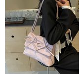 Bolso bandolera con decoración de lazo, bonito bolso de hombro, bolso de mano y cartera de moda para mujer color rosa