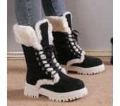 Botas de nieve de suela gruesa de invierno para mujer, botas de nieve vintage de suela gruesa, botas de caballero para montar a caballo con suela gruesa de felpa 43 negro