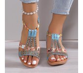 Zapatos de playa de moda Sandalias cómodas para mujer Zapatos de mujer de fondo plano 34 azul cielo