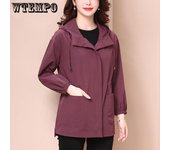 Chaqueta de otoño para mujer, cazadora informal de manga larga, abrigo con capucha para mujer, abrigos básicos sueltos, prendas de vestir para mujer L