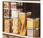 Caja de almacenamiento de alimentos de plástico sellada, tarros secos de cereales y dulces con tapa, contenedores de almacenamiento para nevera, artículos para el hogar, organizador de cocina 460ml negro
