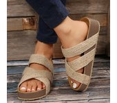 Sandalias planas de corcho a la moda para mujer, zapatillas tipo zuecos con plataforma antideslizantes para verano 2023, zapatos deslizantes de exterior con parte inferior gruesa para mujer 35 negro