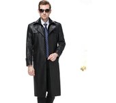 Chaqueta de cuero de invierno para hombre de mediana edad, gruesa, de talla grande, larga, cortavientos de piel de oveja, chaqueta de cuero estilo papá con forro para hombre M