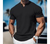 Camisa de manga corta con cuello alto para hombre, camisa holgada para tiempo libre y vacaciones. S