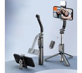 Palo selfie Bluetooth CYKE con abrazadera desmontable y soporte de escritorio para teléfono móvil. Perfecto para transmisión en vivo con certificación NCC. C01 without fill light negro