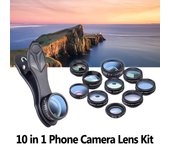 APEXEL Kit de lentes para cámara de teléfono 10 en 1 con gran angular de 0,63X + macro de 15X + ojo de pez de 198 grados + teleobjetivo 2X 10 in 1 varios colores