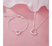 Pulseras y collares de plata 925 con forma de corazón estampados para mujer, conjuntos de joyas de diseñador para fiestas, bodas y compromisos, regalo de Navidad 45cm  20cm plata
