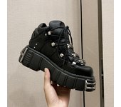 Zapatillas de plataforma estilo Punk para mujer, zapatos de plataforma con cordones a la moda, Creeper para mujer, zapatos planos informales con decoración de Metal 35 negro