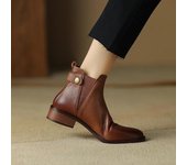 Botas Chelsea de cuero para mujer, tacón medio, banda elástica, sin cordones, botas cortas estilo vaquero del oeste estilo retro, punta redonda, zapato de oficina 38