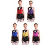 Ropa de baile latino para niñas, vestido de leotardo con dobladillo con borlas y lentejuelas brillantes sin mangas para patinaje artístico 5-6 Years rojo