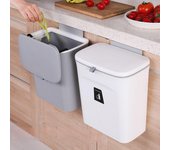 Cubo basura colgar para puerta de armario de cocina de 7/9L con tapa, cubo de basura montado en la pared, cesta de basura, cubo de almacenamiento de basura para inodoro de coche 9L-without cover gris