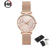 Hannah Martin Relojes con diamantes de imitación para mujer, relojes de moda con esfera grabada en 3D y flores blancas, relojes japoneses Mov't resistentes al agua, relojes de marca de lujo para mujer blanco