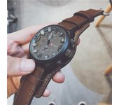 Reloj para hombre, relojes deportivos con esfera grande, correa de cuero, reloj de pulsera de cuarzo de gran tamaño, reloj militar del ejército, relojes Masculino naranja