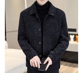 Otoño Invierno chaqueta de mezcla de lana a rayas para hombre de felpa y gruesa gabardina corta informal de negocios abrigo de calle Social XXL