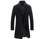 Chaqueta larga con solapa de un solo pecho para hombre, abrigo informal a la moda para Otoño e Invierno, gabardina de talla grande, abrigos de lana de Color sólido L negro