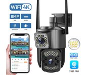 Cámara IP WiFi de doble lente 4K de 8 MP con visión nocturna, detección humana por inteligencia artificial, PTZ, cámara de video para exteriores, inalámbrica, V380 Pro, protección de seguridad CCTV 4MP Camera