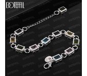 Pulsera de plata de ley 925 con incrustaciones cuadradas y circonitas AAA multicolor, joyería de moda para bodas 20CM