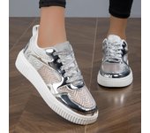 Zapatillas de deporte de Color metálico, zapatos deportivos vulcanizados informales, zapatos blancos de moda para mujer, zapatos planos, zapatos transpirables de verano para mujer 36