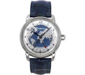 Reloj Zeppelin Friedrichshafen GMT con correa de piel y esfera azul, automático, 85963, para hombre azul