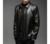 Chaqueta de cuero para hombre Otoño e invierno Nueva ropa para hombre Cuello de solapa Chaqueta de cuero suave Hombres de mediana edad Sueltos e informales M