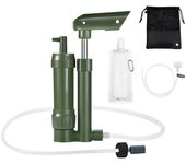 Filtro de agua con bomba manual, purificador de agua para acampar de 3 etapas, sistema de filtración, equipo de supervivencia de 0,01 micrones verde