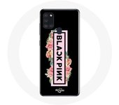 Coque pour Samsung Galaxy A21S Blackpink Groupe de K-pop Logo Noir Rose Fond Noir