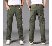 Pantalones de trabajo para hombre, pantalones casuales para exteriores, pantalones de tubo recto ajustados de algodón puro, pantalones multibolsas para hombre 28 caqui