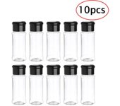 Tarro de plástico para especias, sal, pimienta, recipiente de almacenamiento para cocina, botellas de condimentos para barbacoa, vinagrera con tapa tamiz, 10 Uds. 10Pcs negro