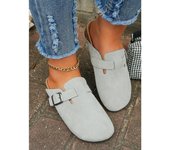Zuecos planos de corcho para mujer, zapatillas de plataforma de gamuza con punta cerrada a la moda, zapatos informales para exteriores, para otoño 37 gris oscuro