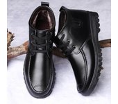 Zapatos de cuero de alta calidad de algodón de nuevo estilo de invierno, zapatos de cuero cálida de algodón para hombres, zapatos casuales que combinan con todo a la moda para hombres 44 negro